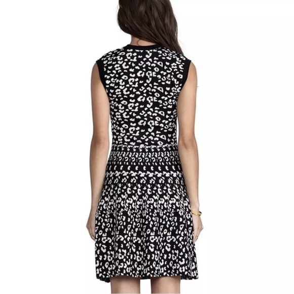 Rebecca Taylor Revolve Leopard Stretch Knit Black White Sweater Dress Aline - Picture 4 of 11